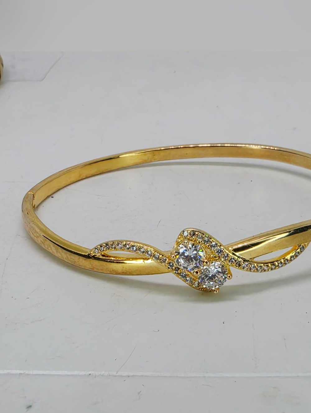 Vtg ​Danbury Mint You & Me Bypass Bangle 14k Gold Plated Diamonisse CZ Bracelet